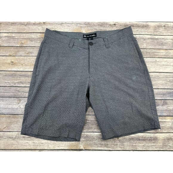 Travis Mathew Golf Shorts Mens Size 34 Gray Plaid Flat Front Stretch - Picture 1 of 11